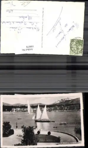 108078,Geneve La Rade Hafen Segelschiff Springbrunnen 1953 Kanton Genf