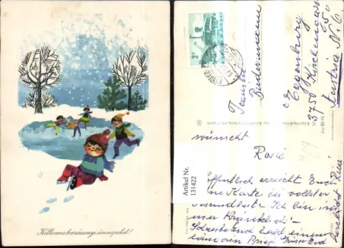 131422,Künstler Ak Sport Wintersport Kinder Schlittschuhlaufen Eislaufen See Winterwald