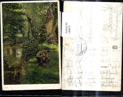 144073,Künstler Ak V. Trsek Fischer Angler a. Bach Fluss Angel Angelrute Angeln