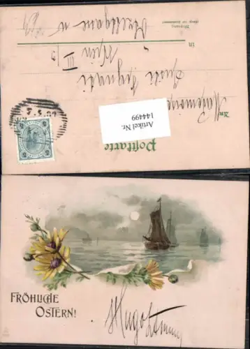 144499,Ostern Litho Blumen Segelschiff Boot