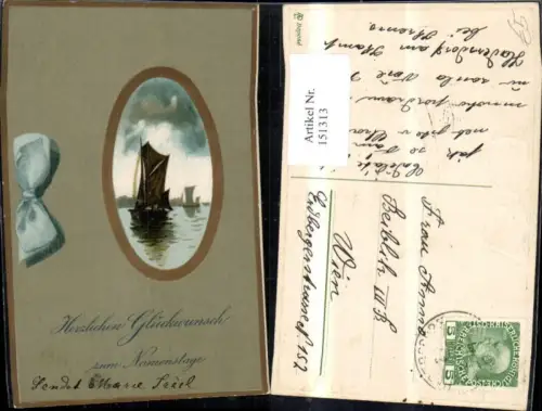 151313,Namenstag Präge Ak Passepartout Schiff Segelschiff Schleife