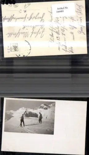 166481,Skifahrer b. Hütte Foto Ak