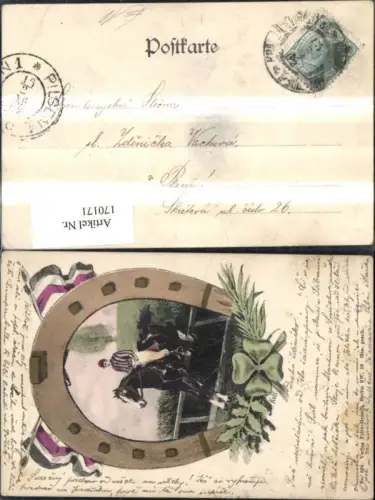 170171,Sport Pferdesport Springreiten Reiter Pferd Hufeisen Fahne Kleeblatt