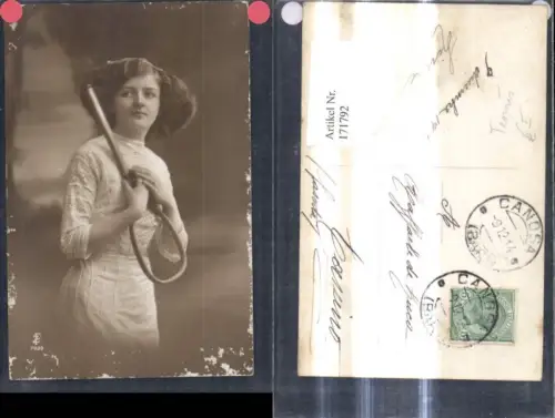 171792,Foto Ak Frau Mädchen m. Tennisschläger Tennis