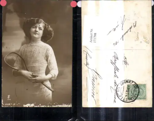 171798,Foto Ak Frau Mädchen m. Tennisschläger Tennis