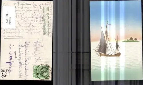 205755,Präge Litho Segelschiff Schiff Insel Goldverzierung