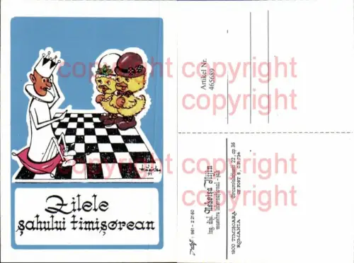 465689,Künstler Ak Timisoara Küken König Figuren Schachbrett Schach Chess Sport