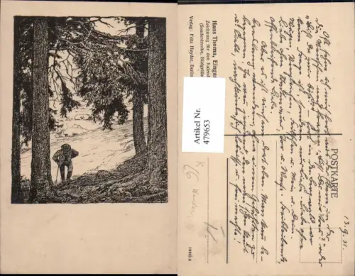 479653,Künstler Ak Hans Thoma Eingang in Tannenwald Wandern Bergsteigen