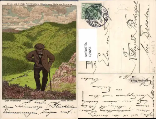 479654,Künstler Ak Hans Thoma Der Wanderer Wandern Bergsteigen