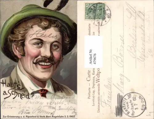 479676,Litho Mann Hut Kegelclub Kegelhut Berlin 1902 Alpenfest