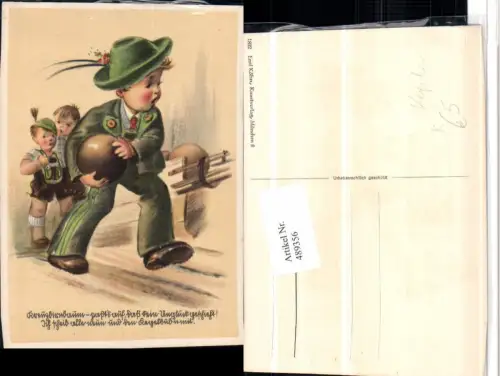 489356,Künstler AK Kinder Tracht Kegeln Sport pub Emil Köhn 1832