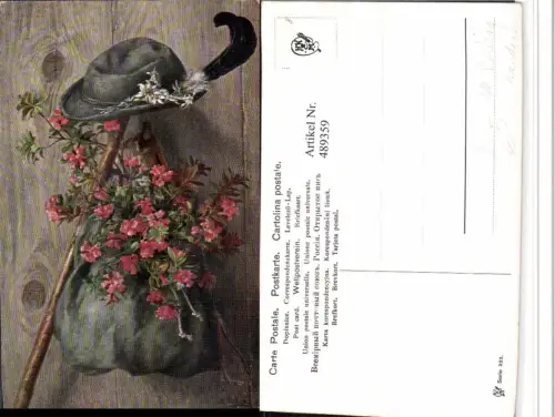489359,Künstler AK M. Billing Sport Wandern Rucksack Hut Stock Blumen