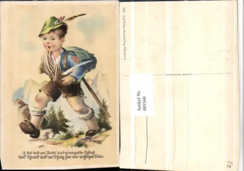 489360,Künstler AK Kind Sport Wandern Rucksack Hut Seil pub Emil Köhn 1833