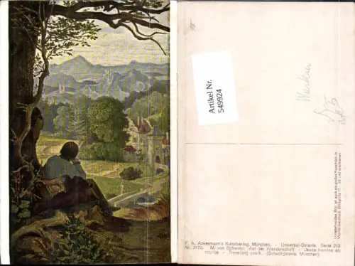 549924,Sport Künstler AK M. v. Schwind Wandern Wanderschaft