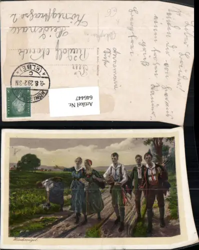646447,Künstler Ak Ebbinghaus Wandervögel Wandern Musik Mandoline