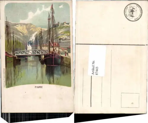 87443,Litho Fiume Rijeka Hafen Segelboot