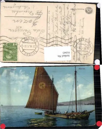 91043,Marina Segelboot Hafen Trieste 1912 Photochrom