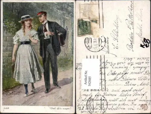 162685,Künstler AK Jodolfi Studentika Studentica Frau Student Darf ichs wagen