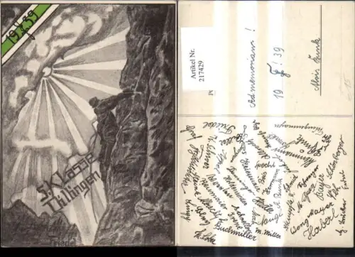 217429,Studentika Künstler Ak Friedel 5. Klasse Dillingen 1939 Bergsteiger Berg