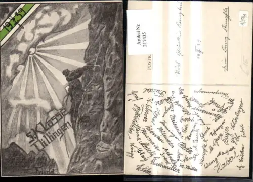 217435,Studentika Künstler Ak Friedel 5. Klasse Dillingen 1939 Bergsteiger Berg