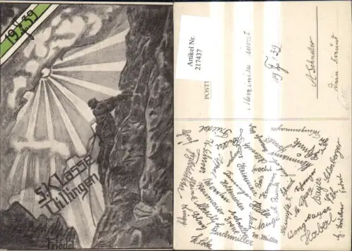 217437,Studentika Künstler Ak Friedel 5. Klasse Dillingen 1939 Bergsteiger Berg