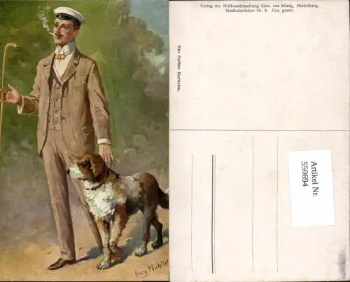 550694,Studentika Studentica Georg Mühlberg Student Hund Zigarette rauchen Studentenleben 8