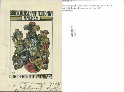 553219,REPRODUKTION Studentika Studentica Teutonia Aachen Wappen
