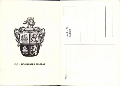 554628,Studentika Studentica K.Ö.L. Normannia Graz Coleurkarte
