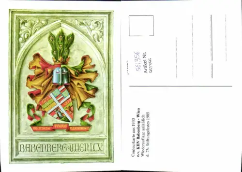 561356,Studentika Studentica Couleurkarte 1930 KHV Babenberg Wien Stiftungsfest 1985