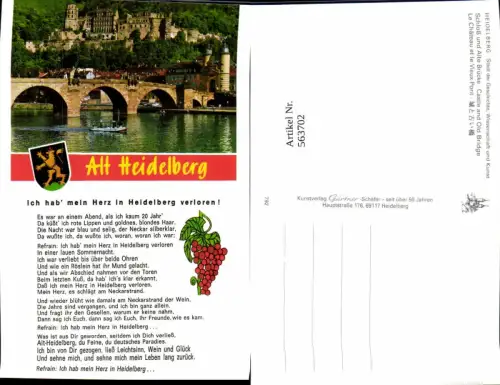 563702,Studentica Studentika Alt Heidelberg Schloß Liedtext Ich hab mein Herz i. Heidelberg verloren