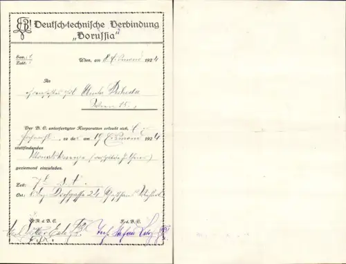 583303,Studentika Studentica Beleg Borussia Wien Deutsch technische Verbindung