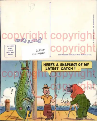 465575,Künstler Ak Angler m. Fisch Fotoapparat Kamera Fotograf Humor