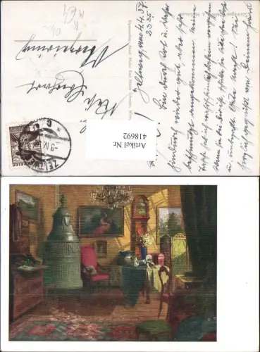 418692,Künstler Ak Karl Maria Schuster Sonniges Heim Ofen Kamin