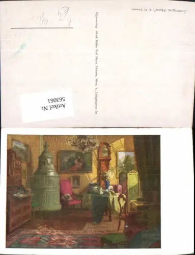 563061,Künstler Ak K. M. Schuster Sonniges Heim Kachelofen Ofen Heizung