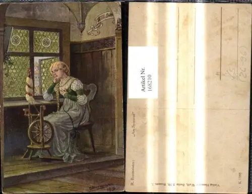 168210,Künstler Ak R. Borrmeister Am Spinnrad Frau a. Fenster