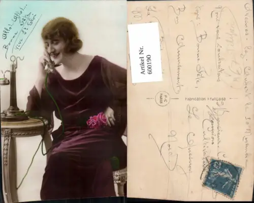 600190,Telefon Frau telefoniert Blumen Rosen pub P.C. Paris 644