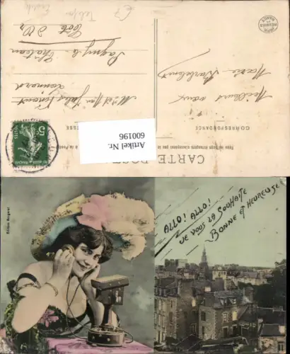 600196,Mehrbild Ak Telefon Frau telefoniert France Erotik Hutmode