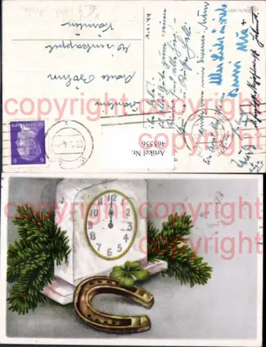 465556,Uhr Wecker Tannenzweig Klee Kleeblatt Hufeisen Neujahr pub Erika 6167