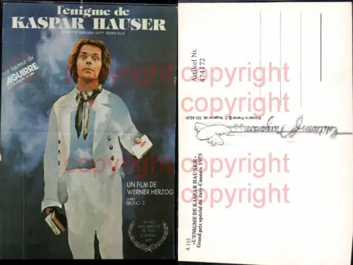 474172,Film Reklame Kaspar Hauser Werner Herzog Bruno S. 1975 Cannes