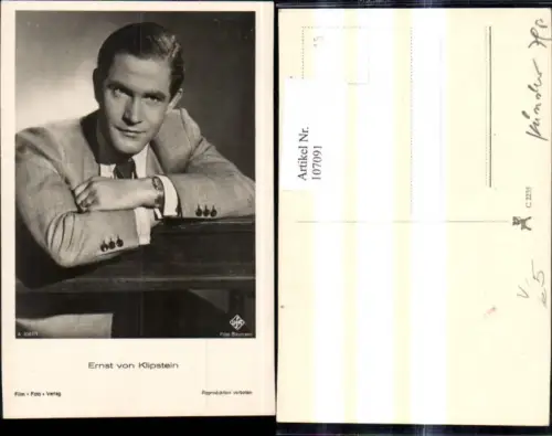 107091,Foto Ak Ernst v. Klipstein Theater Musik pub Film Foto Verlag A 3567/1
