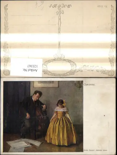 123367,Künstler Ak John Quinci Adams Chaconne Mann Chello Mädchen m. Kleid Theater Musik