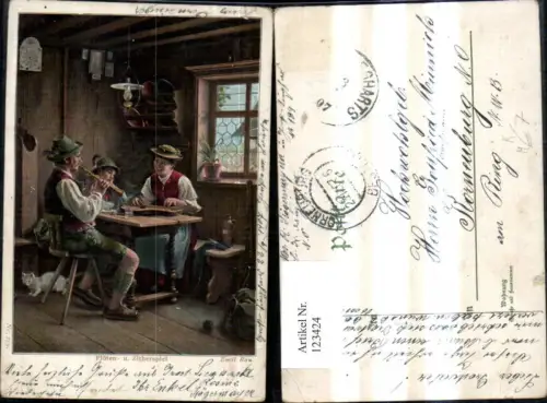 123424,Künstler Ak Emil Rau Flöten u. Zitherspiel Theater Musik