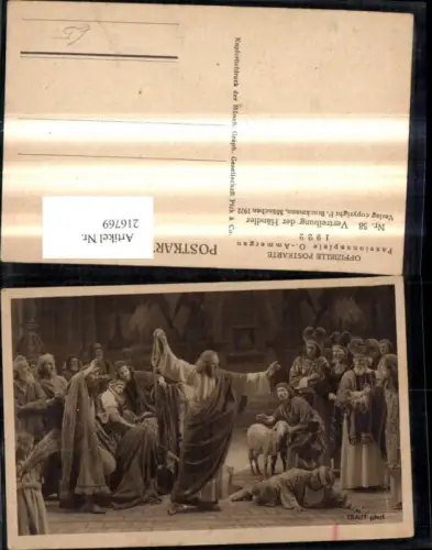 216769,Offizielle Postkarte Passionsspiele Oberammergau 1922 Vertreibung d. Händler Schauspieler Theater