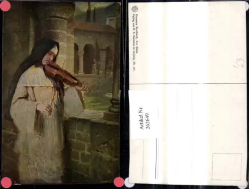 262649,Künstler Ak Hermann Kaulbach Ave Maria Nonne spielt Geige Theater Musik