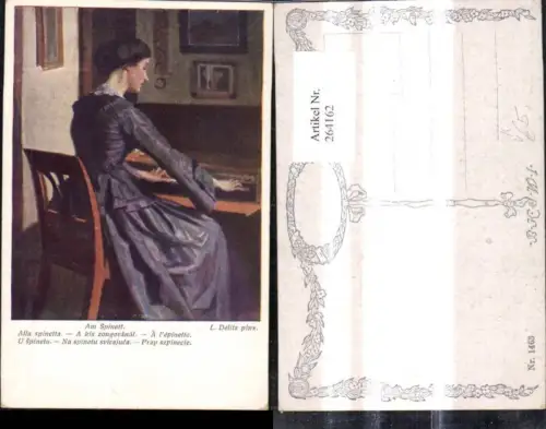 264162,Künstler Ak L. Delitz Am Spinett Frau Theater Musik pub B.K.W.I. Brüder Kohn 1463