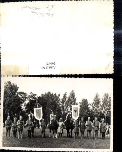 266821,Foto Ak Ritter Rüstung Mittelalterspiel Theater Pferde Fahnen