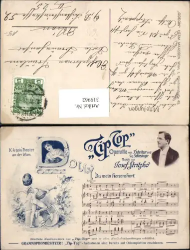 319962,Künstler Ak E. Döcker Odeon Dolly Tip Top Operette J. Schnitzer J. Stritzko Wien Theater Musik