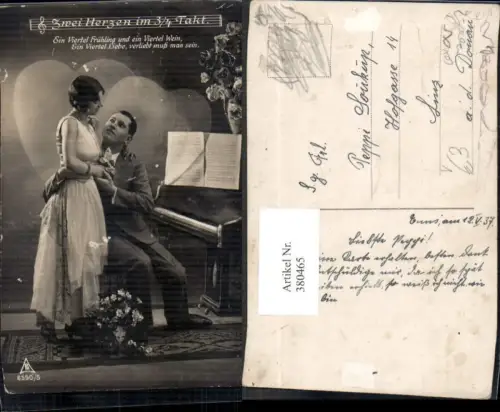 380465,Theater Musik Paar Umarmung Klavier Zwei Herzen i. dreiviertel Takt Spruch pub Photochemie 6590/5