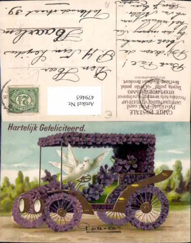 479465,Präge Ak Automobil Auto PKW Tauben Blumen Blüten