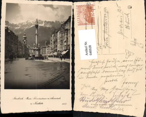 646928,Foto Ak Innsbruck Maria Theresienstrasse m. Annasäule Nordkette Auto Automobil Oldtimer